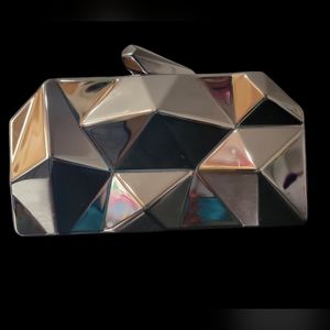 Reberomantic Women Lattice Pattern Metal Handbag Chain Geometric Evening Clutch